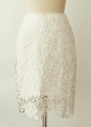 Ivory Lace Knee Length Skirt
